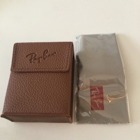 RAY-BAN LEATHER CASE FOR FOLDING SUNGLASSES BROWN WITH CLOTH NEW - Picture 1 of 5